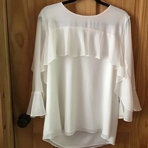 Calvin Klein white dressy ruffled blouse XL doubled material (not transparent).